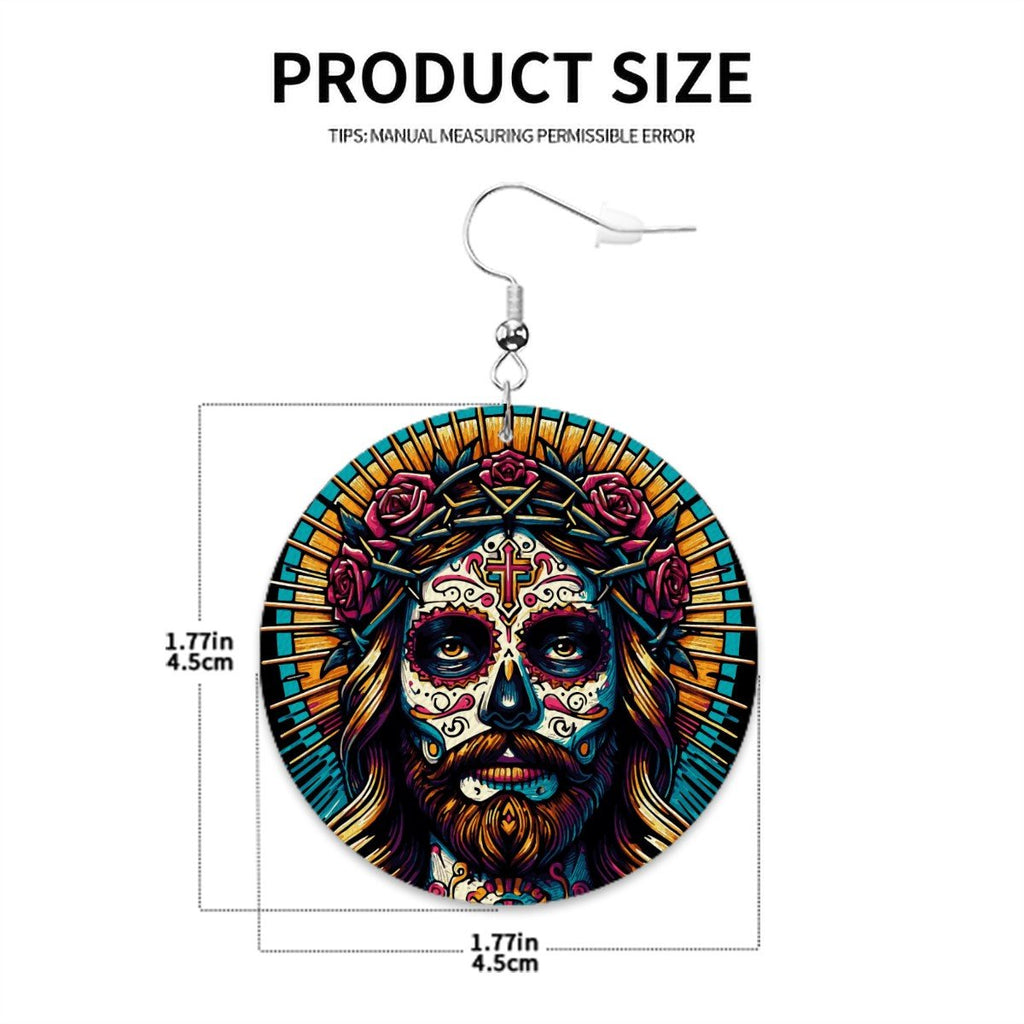 Jesucristo Dia De Los Muertos - Leather Round Earrings