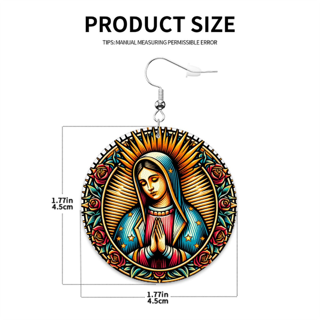 Virgin Mary - Leather Round Earrings