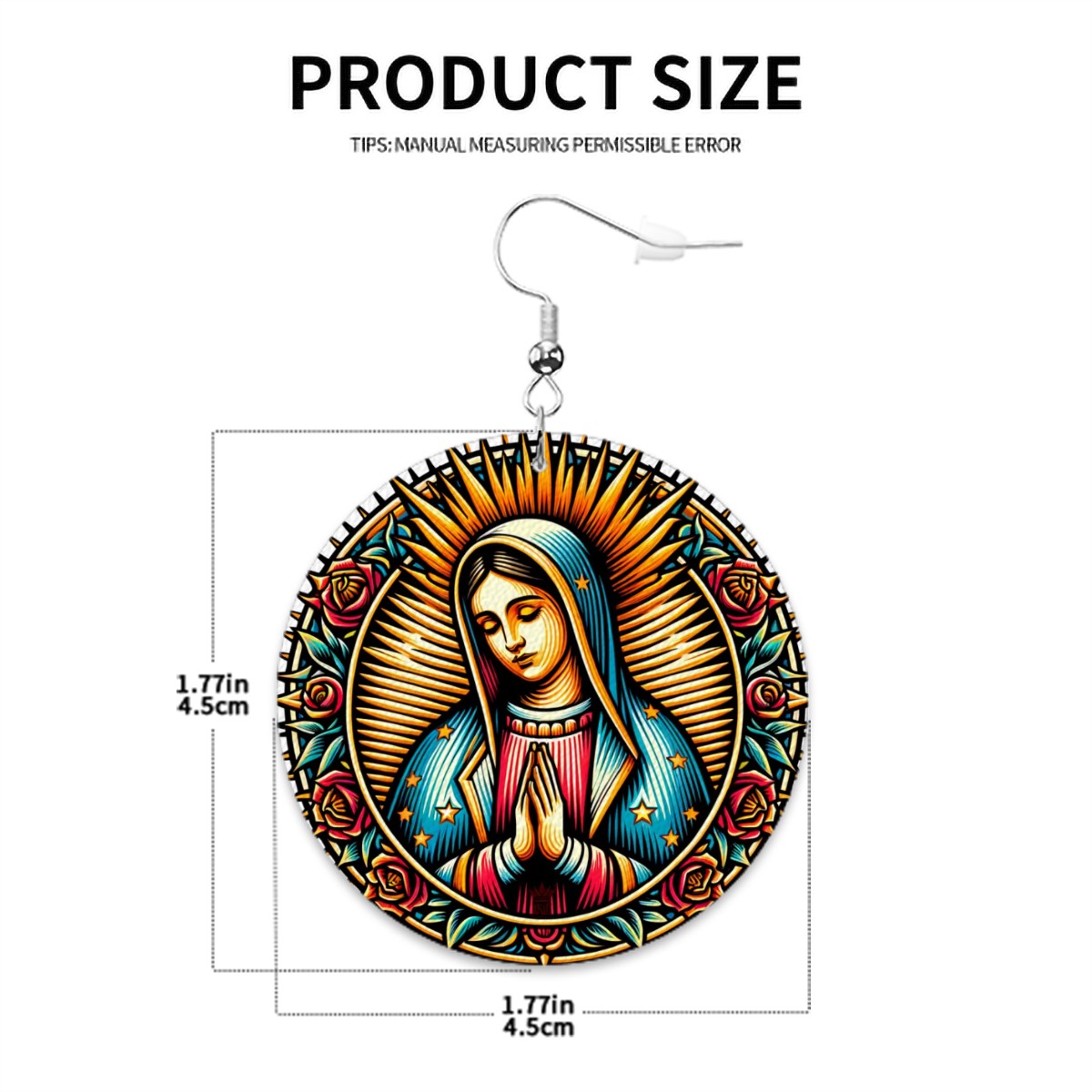 Virgin Mary - Leather Round Earrings