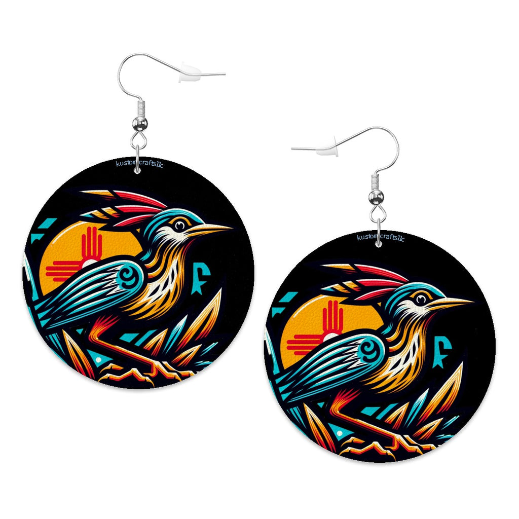 Roadrunner, Nightshade - Leather Round Earrings
