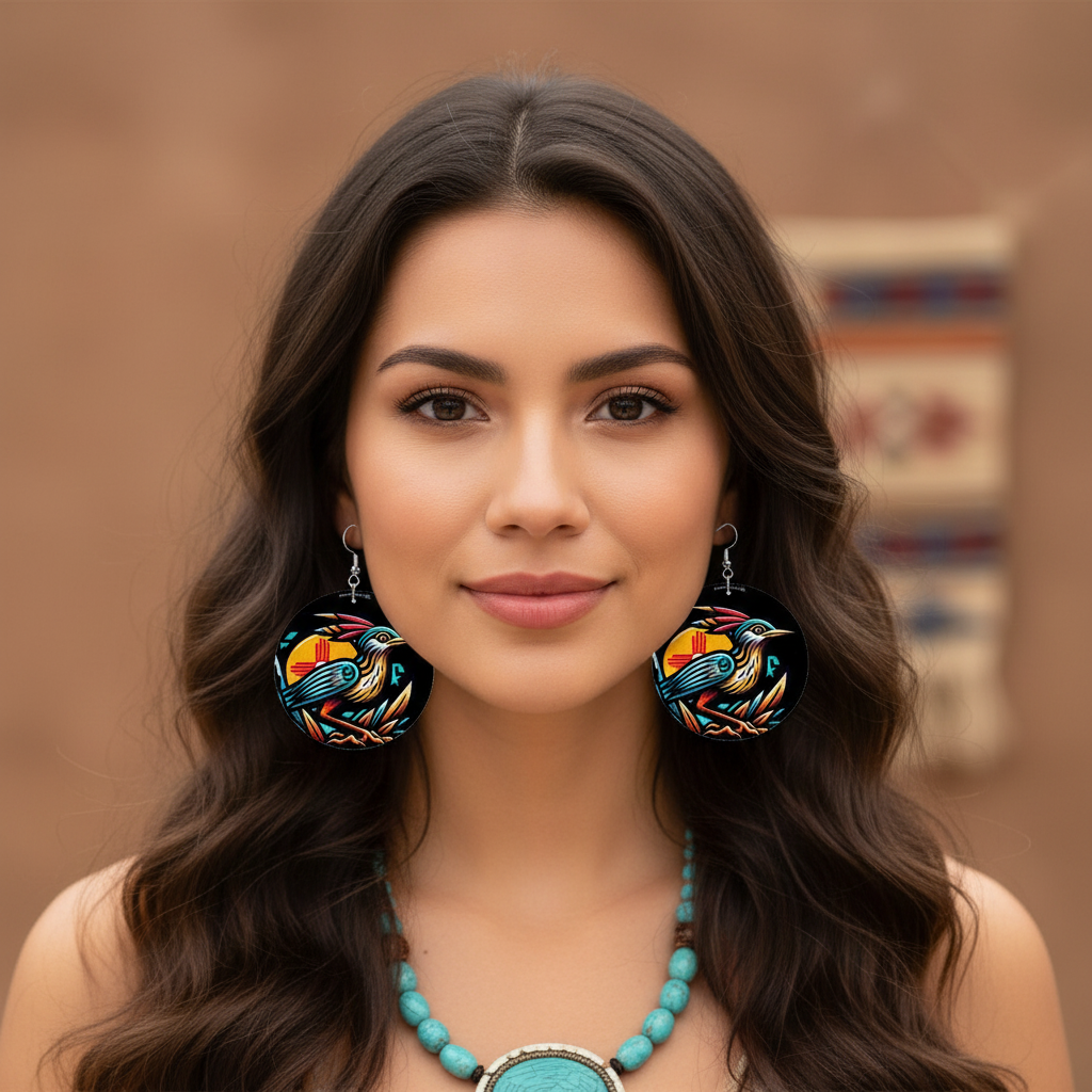 Roadrunner, Nightshade - Leather Round Earrings