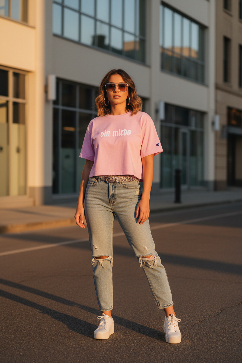 Pink Candy Sin Miedo Cropped T-Shirt Lifestyle
